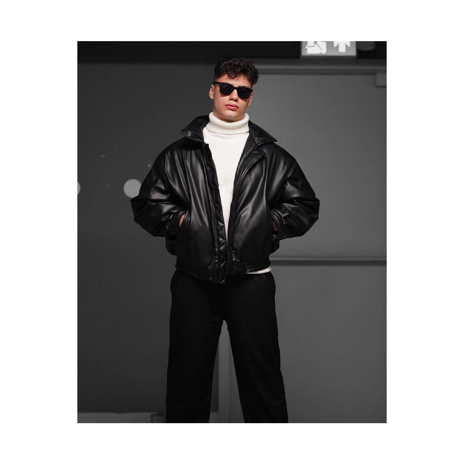 

New Season Men s Oversize Vintage Leather Jacket S чёрный