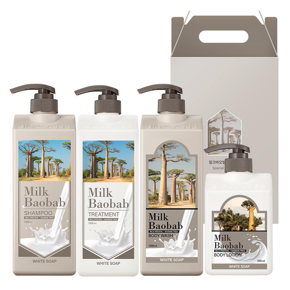 

Набор из 4 предметов белого мыла для волос и тела Bioklasse Milk Baobab Original