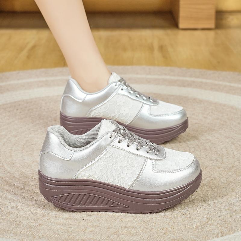Fashion Fashion Ladies Women'S Shoes Sport Sequins Wedges Shoes Shake Silver Comfortable Sport Jogging Tennis Lace-Up Running Sneakers