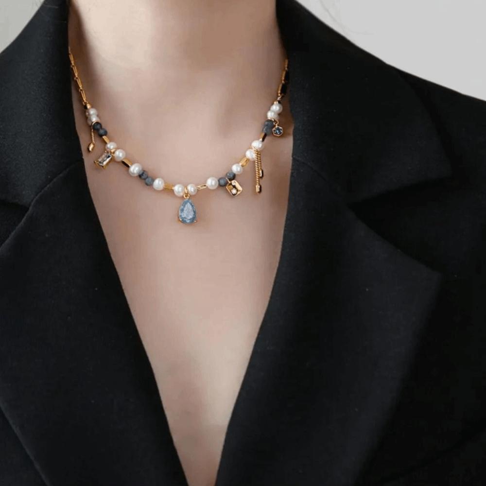 Fashion Pearl Necklace Natural Freshwater Pearl Bead Crystal Pendant Necklace  Travel