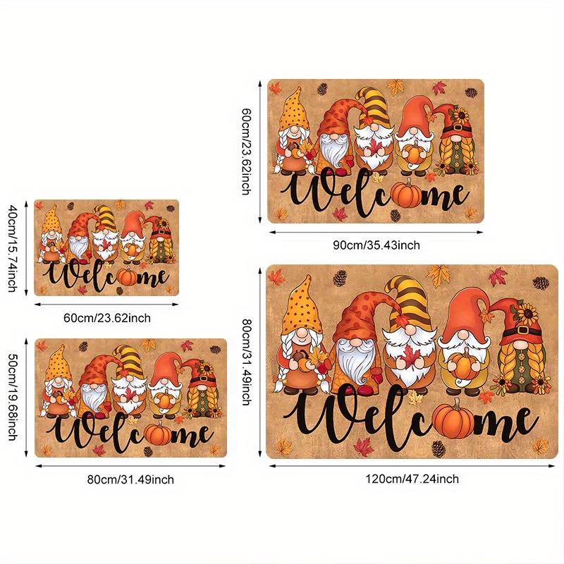 Saisonaler Wichtel & Kürbis Willkommens-Fußmatte, Rutschfeste Innen-Außen-Matte für Herbst Halloween Weihnachten Veranda-Dekoration, Leicht zu reinigen