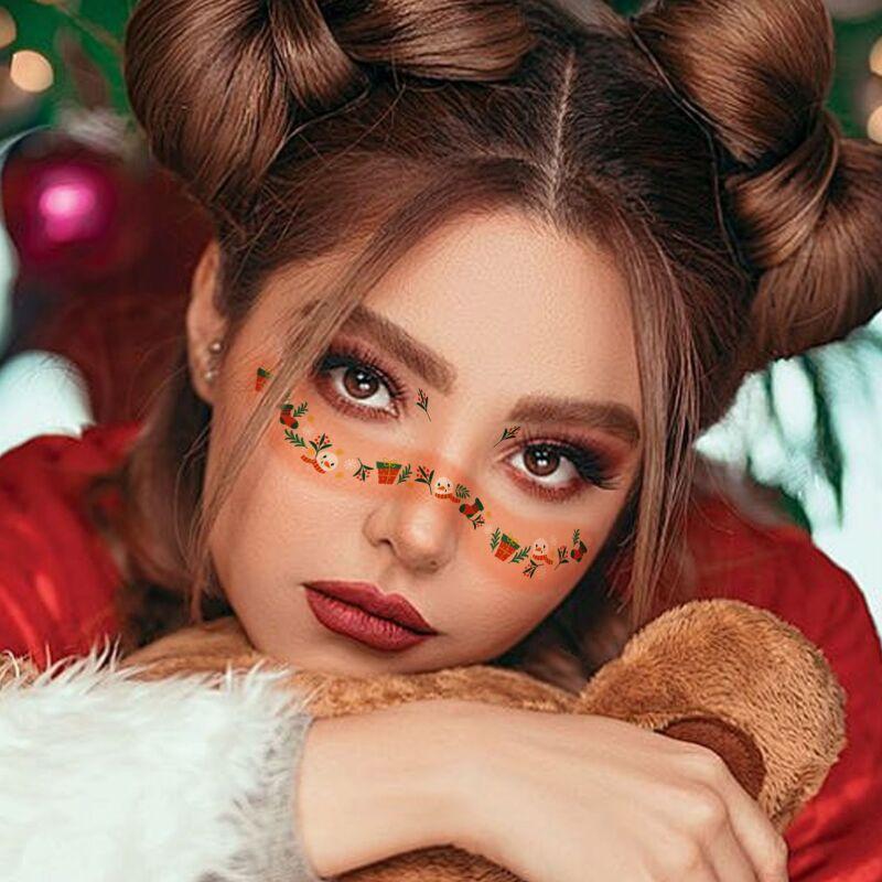 12Pcs/set Christmas Temporary Tattoo Stickers Festive Face Makeup Decals Perfect for Women&Girls Christmas Parties Celebrations