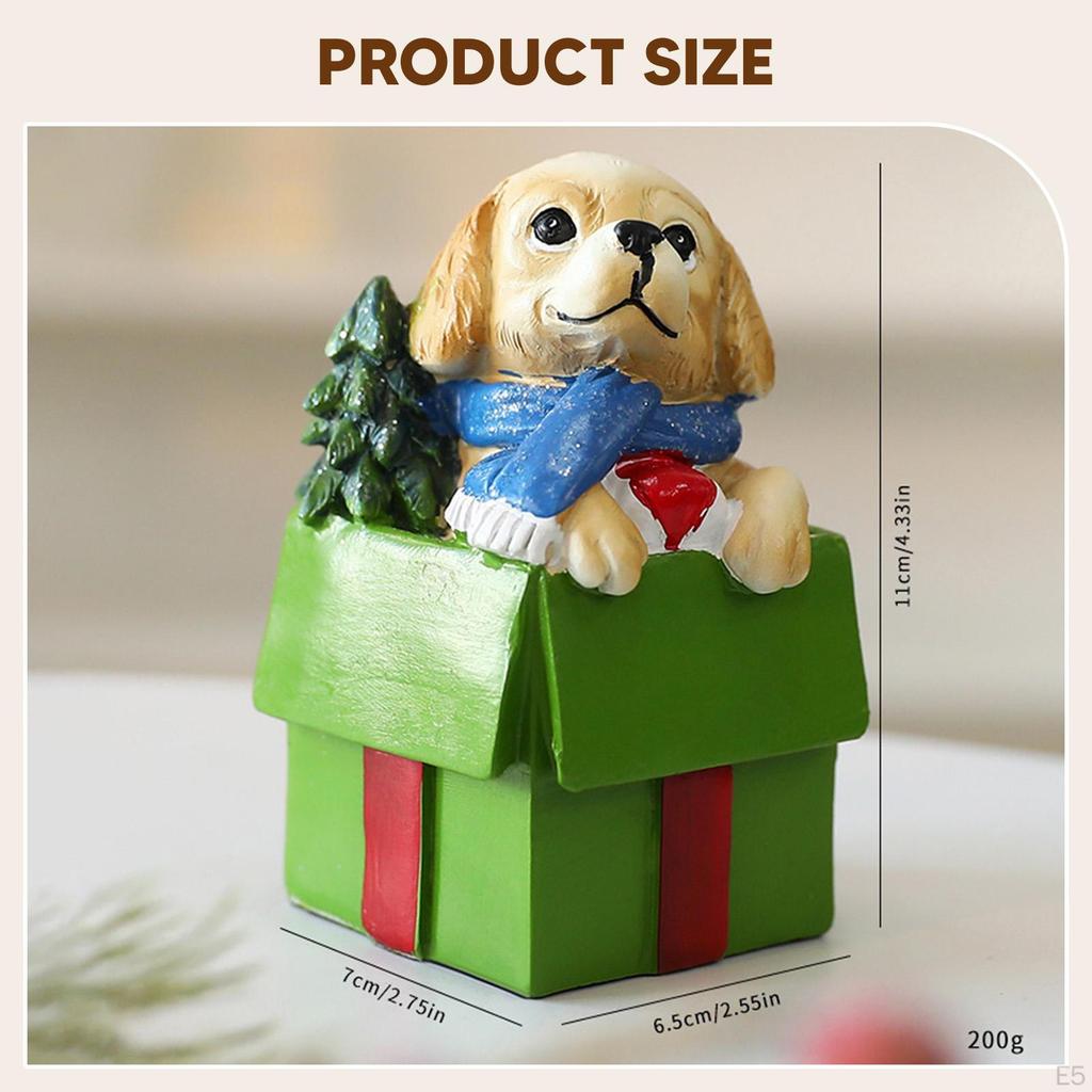 Miniature Chrismas Dog Figurine Christmas Decorations Puppy Ornament Resin Sculpture for Home Desk