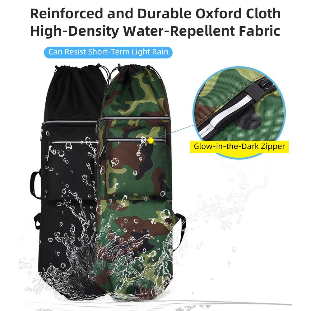 Skateboard Bag Backpack Water Resistant & Night Reflective Adjustable Straps Multi Pocket for Outdoor Sports Skateboard