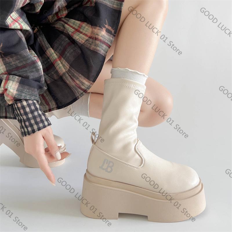 Mode 2025 Höst Vinter Punkstil Kvinnor Ankelstövlar Plattform Tjock Sula Skor Kvinnliga Slip On Korta Stövletter Zapatos De Mujer
