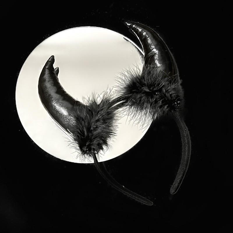Halloween Headband With Devil Horns Elf Ears Women - Black Red Alloy Costume Accessory Photoshoot Party