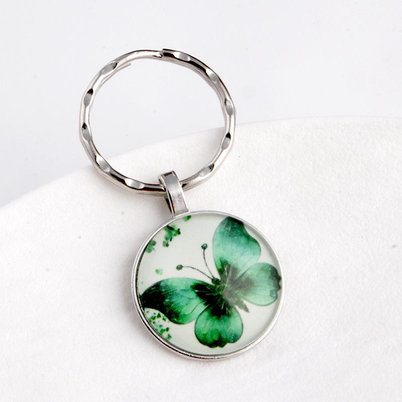 Green Lucky Clover Crystal Glass Keychain with Four-Leaf Clover Charm