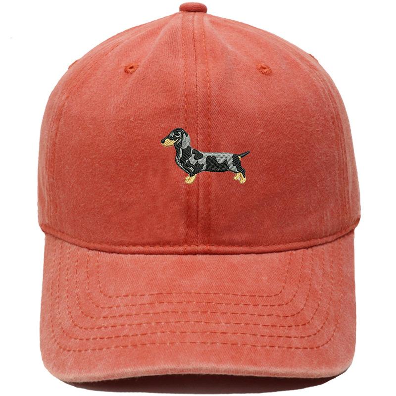 Spotted Dachshund Embroidered Baseball Cap Washed Vintage Daddy Hat Pet Lovers Outdoor Dog Walking Shade