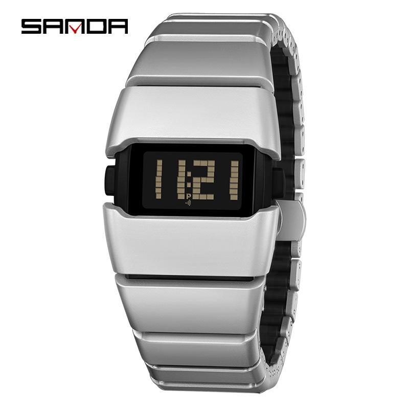 SANDA Luxury Men's Electronic Watch Creative Design Unique Watch Man Casual Sports Multi-functional Wristwatch LED Waterproof ABS Material