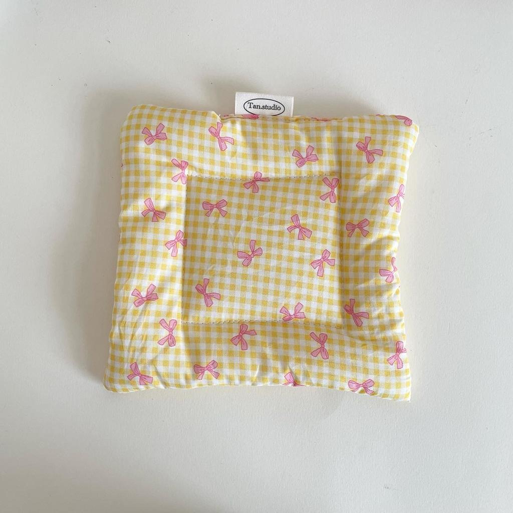 Korean Ins Bow Print Checkered Square Cloth Cotton Coasters Insulated Padded Kitchen Mat Desktop Decorative Props Home Mats