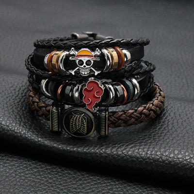 Anime One Piece Pulseira Pirata Desenho Animado Boneca de Ação Lufei Chapéu de Palha Punk Pulseira de Couro Preto Tecido Brinquedo Presente de Aniversário