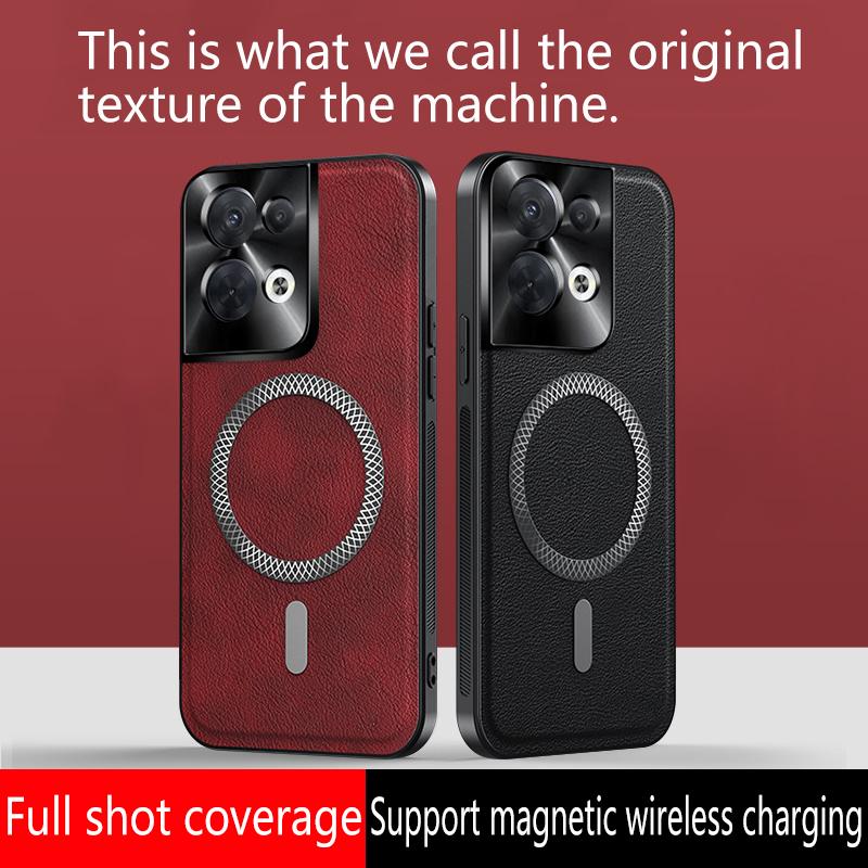 For Oppo Reno 8 Case Magnetic Elegant Leather Wear-Resistant Lens Fully Covered Non-Slip Grip Edge Cover Shell