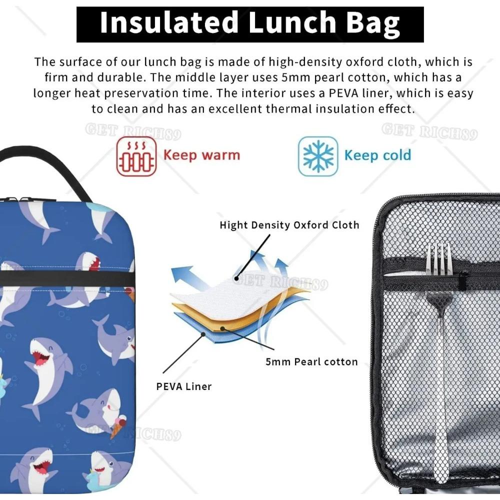 Shark Cute Underwater Animal Portable Lunch Bag for Women/Men Insulated Reusable Lunch Box for Office Work School Picnic Beach
