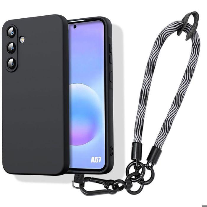 Coque pour Samsung Galaxy A57 5G, Protection Silicone Antichoc Noir avec Bracelet Amovible Gris