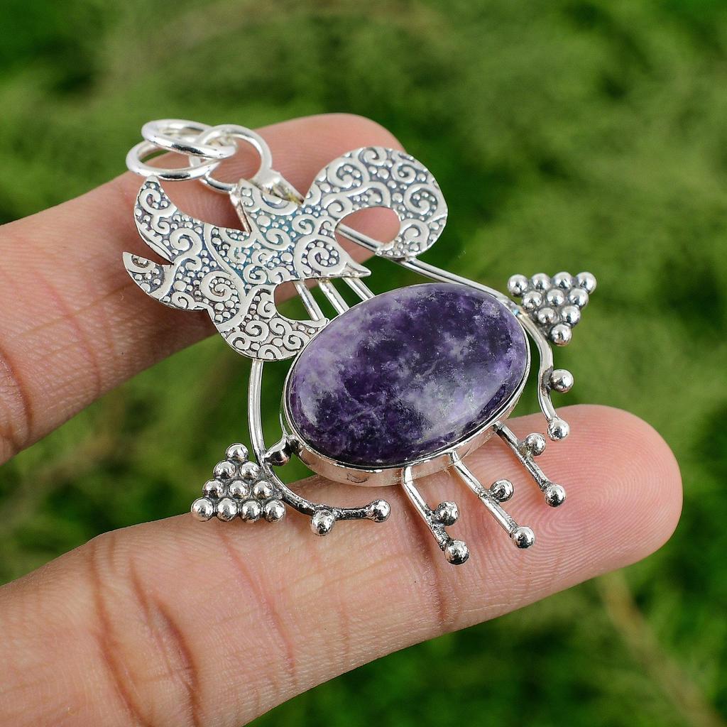 Daughters Day Deal Oval Lepidolite Gemstone 925 Sterling Silver Pendant Jewelry