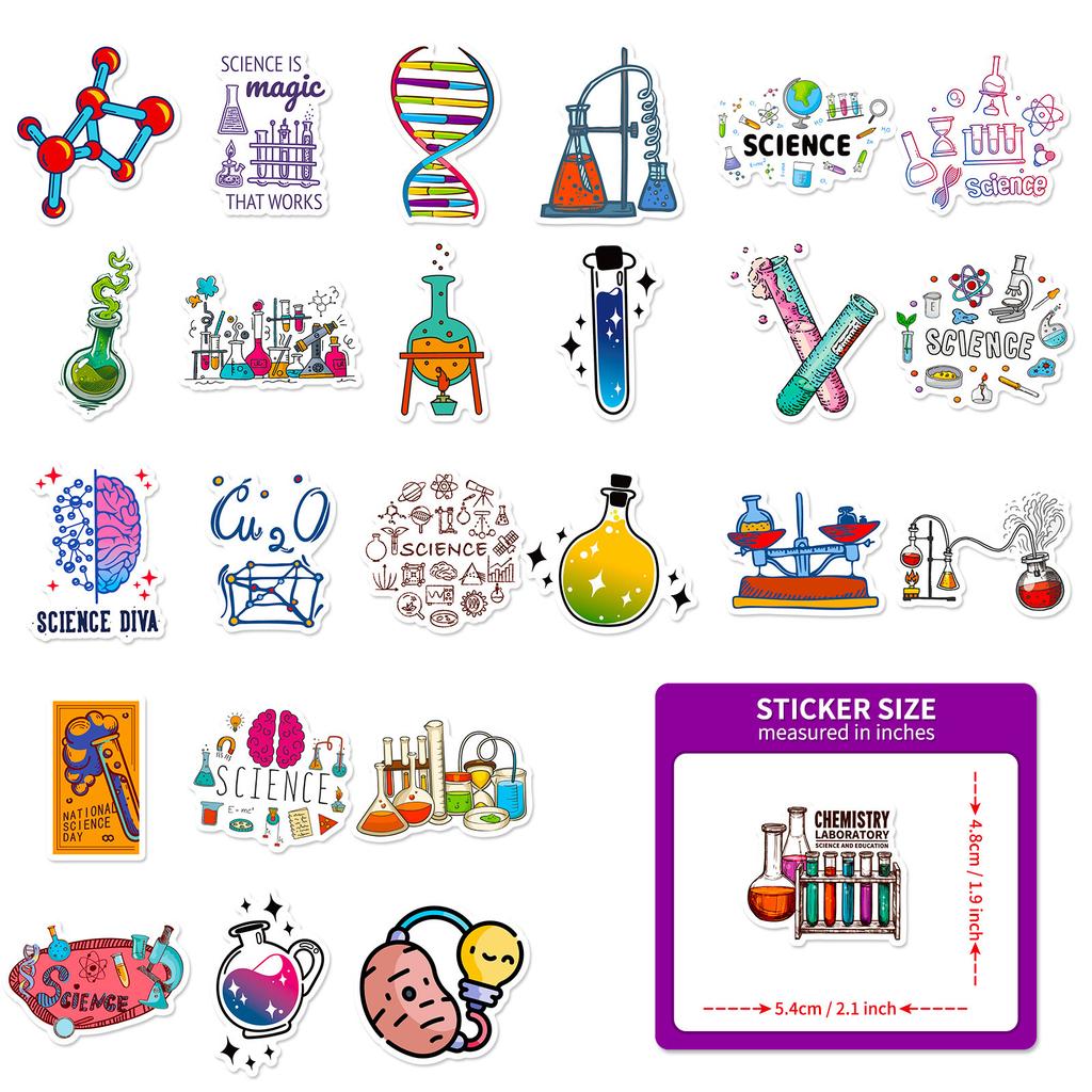 50 Science Lab Educational Stickers Water Bottle Water Cup Notebook Skateboard Luggage Waterproof Graffiti Stickers