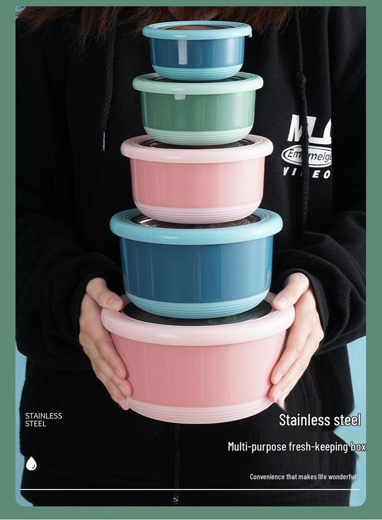 Baby Versiegelte Edelstahl Bento Lunchbox - Anti-Rutsch Runde Nudelschale