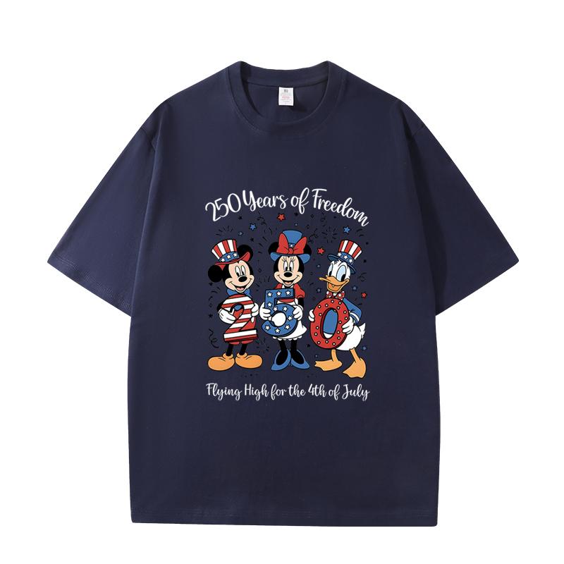 

D06-54 MINISO 2026 Summer High-quality Printed Pure Cotton Shoulder Style Men s and Women s Round Neck Short Sleeved Couple T-shirt 3XL темно-синього кольору