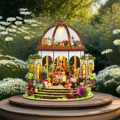 YIIEL Miniature Dollhouse Kit, Handmade Kit with Beginner's Instructions (Sunshine Glass Flower House)