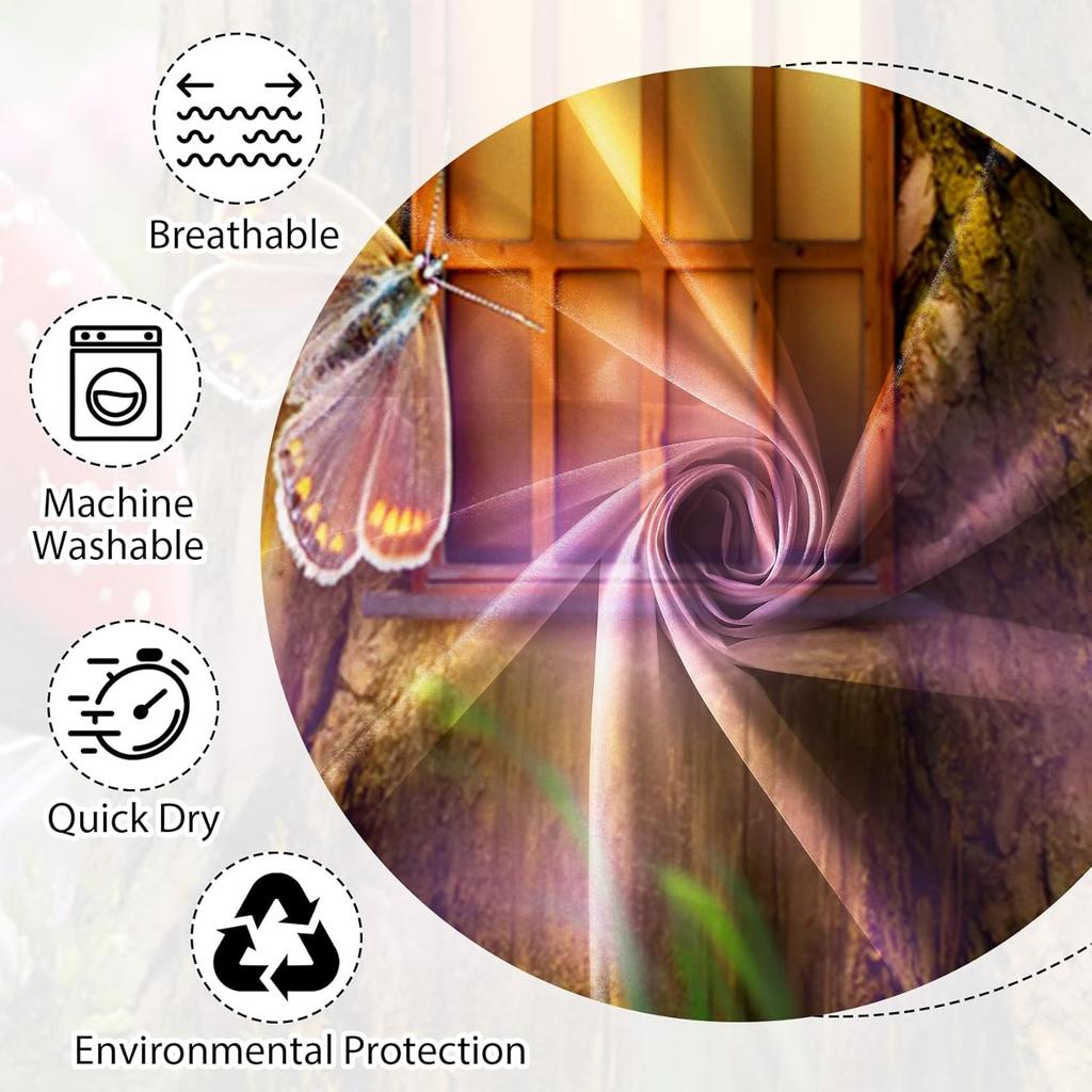Renaiss 72X72 Inches Enchanted Forest Mushroom Shower Curtain Cartoon Magtic Old Trees House Butterflies Fairy Tale Wonderland F