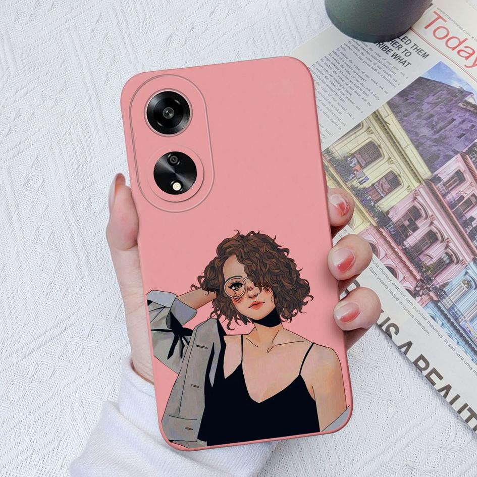 Casing For Oppo A35 A11 A1K A7 A15 A55 A1 A52 Phone Cover Elegant Sweet Girl Pattern Liquid Silicone Anti Slip Protective Advanced Shell For Oppo Capa