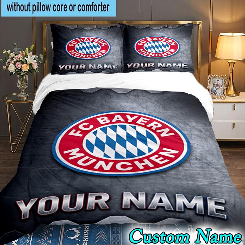Custom Name Bayern Munchen Logo Design 3PCS Bedding Set For Bedroom Dormitory,Including 1pc Duvet Cover And 2pcs Pillowcases Large size Fan gift