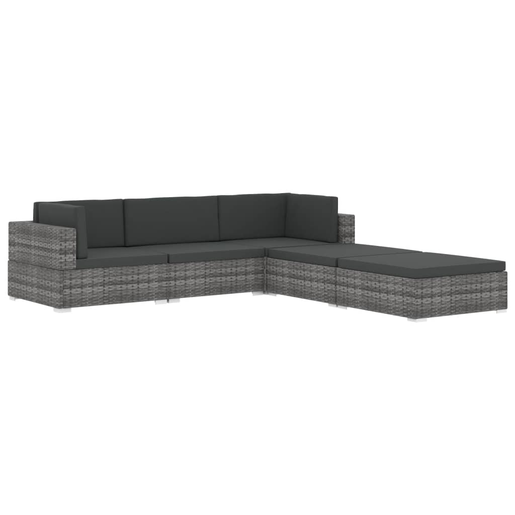 Modular Footstool 1 Pc + Cushions Poly Rattan Black