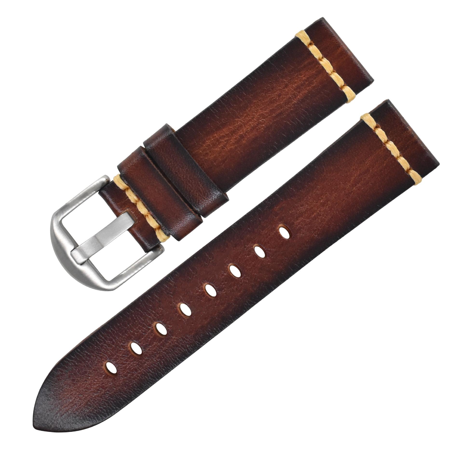 Vintage Leather Watch Strap Accessories, Handmade Pin Buckle Leather Strap, Vegetable Tanned Leather 21Mm Men S Strap 18mm buckle type #070s