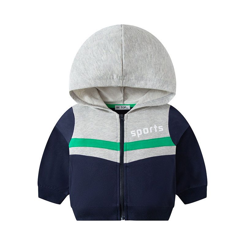 Children's Clothing, Kids' Hooded Color-Blocked Zip-Up Shirt, Spring and Autumn Boys' Letter Sweatshirt Jacket, Boys' Pure Cotton Thin Clothing