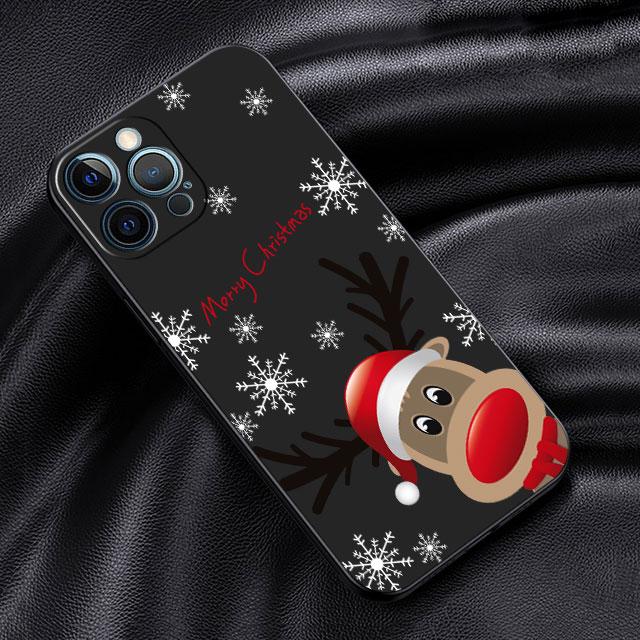 Fall für Apple iPhone 14 13 11 12 Pro 7 XR X XS Max 8 Plus 6 6S SE 2022 13Pro Schwarz Soft Phone Funda Weihnachten Weihnachtsmann Elch