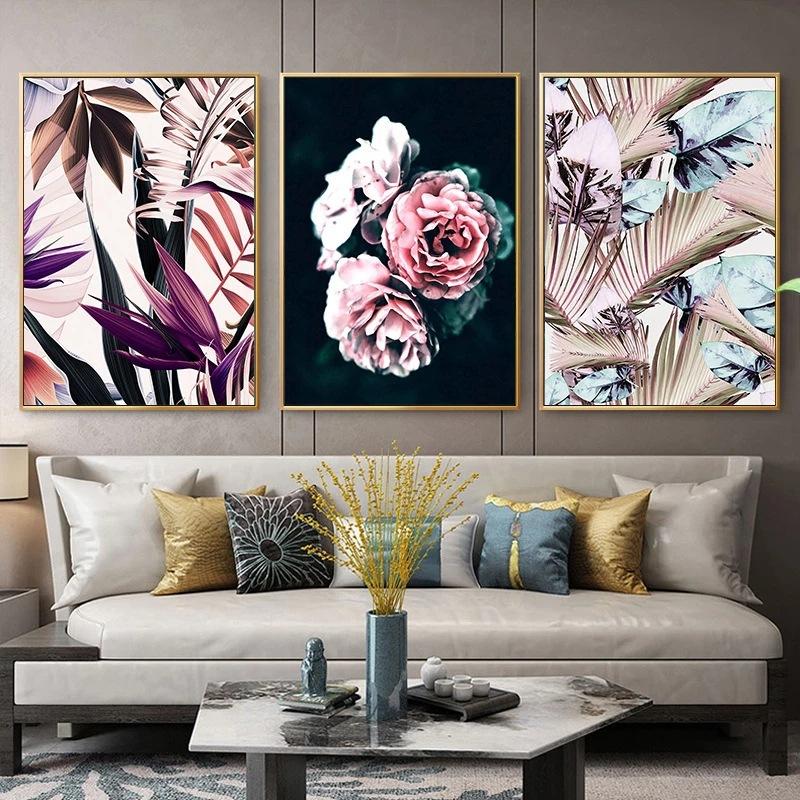 Pink Peony Flowers Paintings Posters Nordic Home Decor Oil Painting Posters And Prints Living Room Home Decor Canvas Wall Art