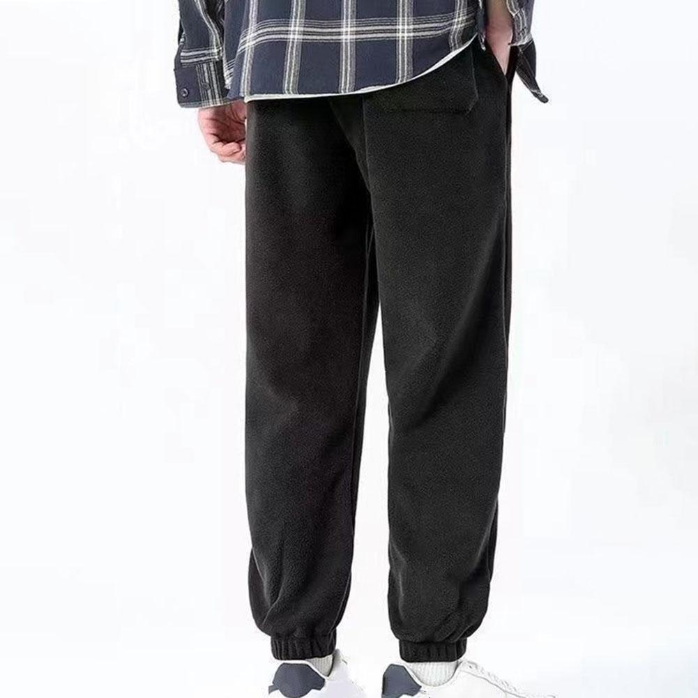 Men Casual Pants Plus Velvet Thicker Drawstring Solid Keep Warm Outwear Ankle-tied Winter Sporty Baggy Trousers Male Fashion