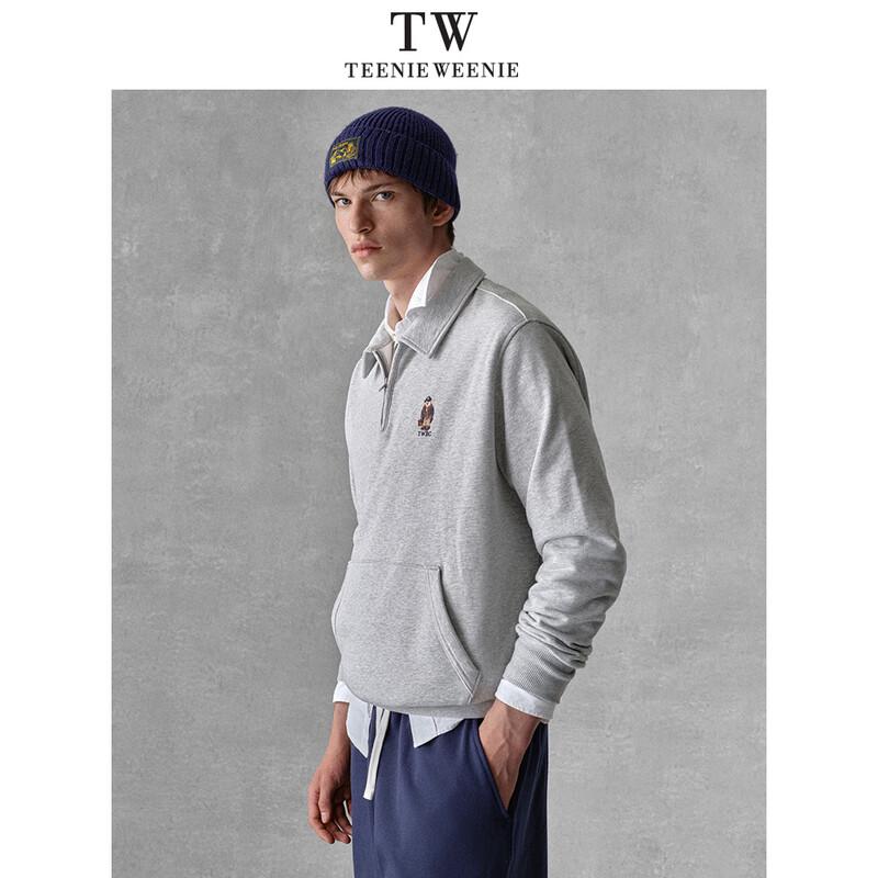 Teenie Weenie Men's Loose Fit Terry Fleece Pullover Sweatshirt with Zipper Collar