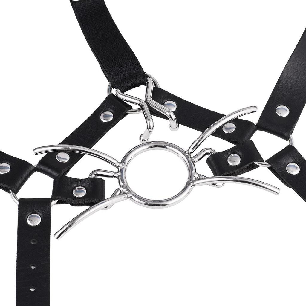 Unisex Simulated Harness Mouth Gag with Metal Nose Hook, Spider Fork & Ball Gag