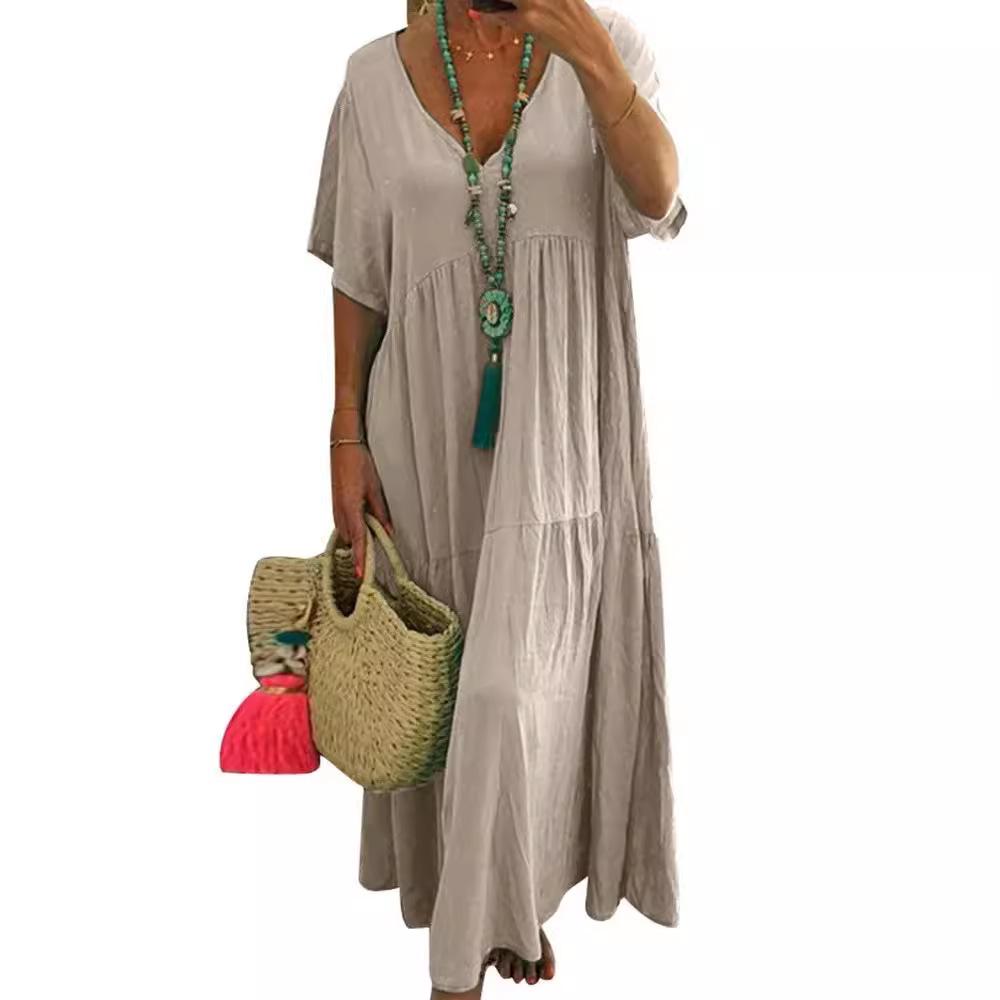 New V-Neck Irregular Multicolor Long Swing Dress - Available in Multiple Sizes