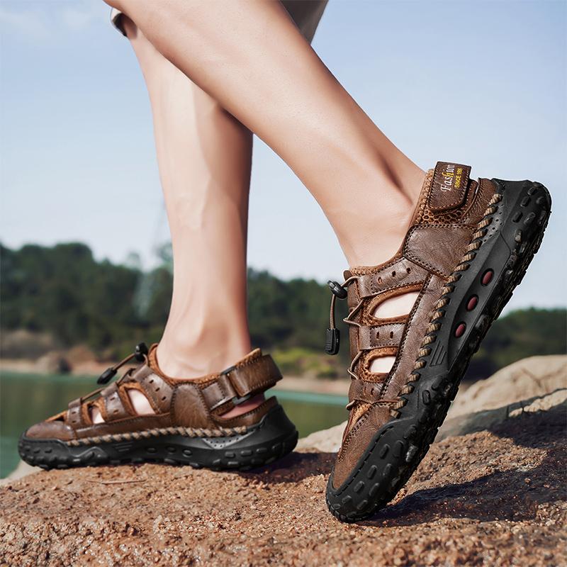 Summer Men's Large Size Sandals Fashion Roman Sandals Handmade Mesh Casual Shoes Platform Outdoor Men's Beach Sandals