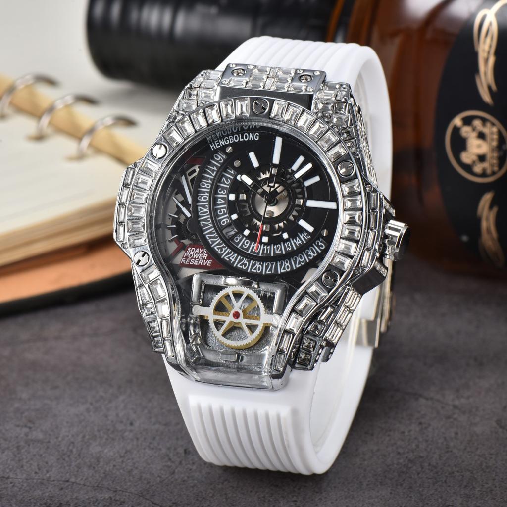 Luxury Full Diamond Business Quartz Watch Men Case Top Mens Watches Rubber Strap Color AAA Creative Decorative Clocks Relogio