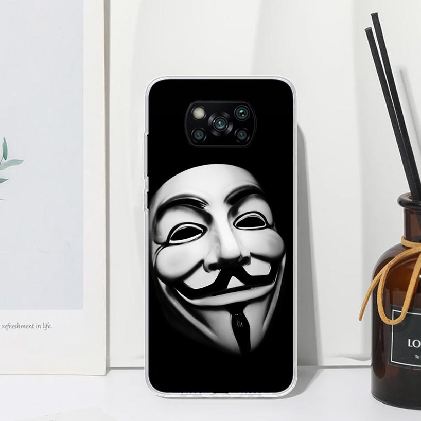 Anonymous V Mask Phone Case For Xiaomi Poco X7 X6 X5 M7 M8 Pro F7 Ultra Redmi 15C 15 13C 13 12C 12 10 10C 10A Art Fundas Poco X7