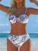 1011 New Sexy European and American Bikini Print Lace-up Halter Swimsuit Women
