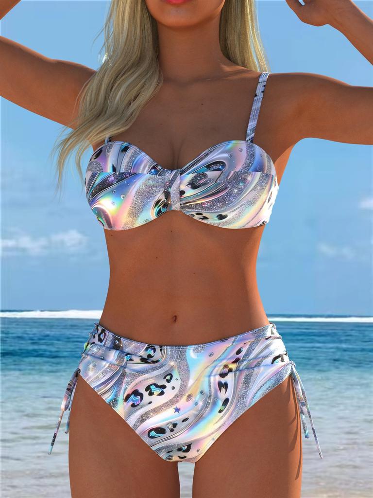 1011 New Sexy European and American Bikini Print Lace-up Halter Swimsuit Women