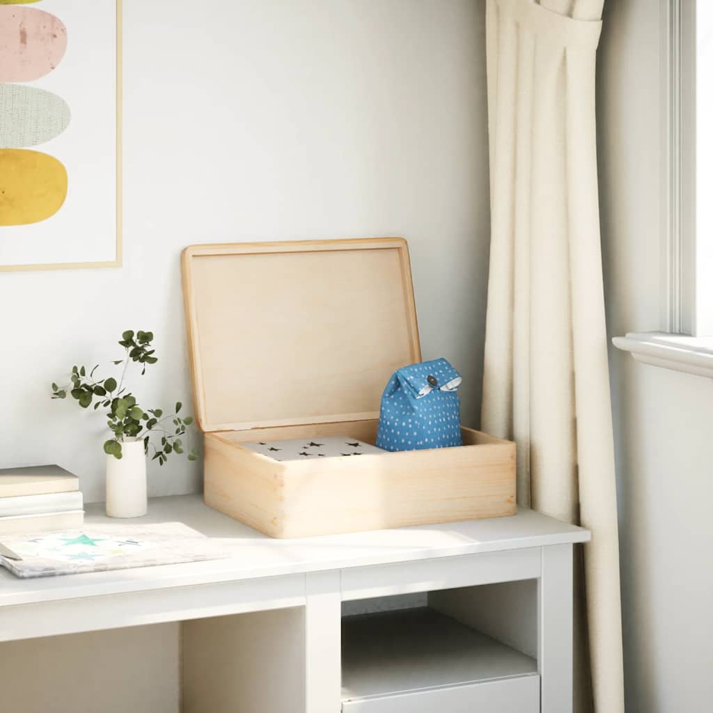 Vidaxl Wooden Box with Lid, 40X30X13 Cm, Solid Pine Wood