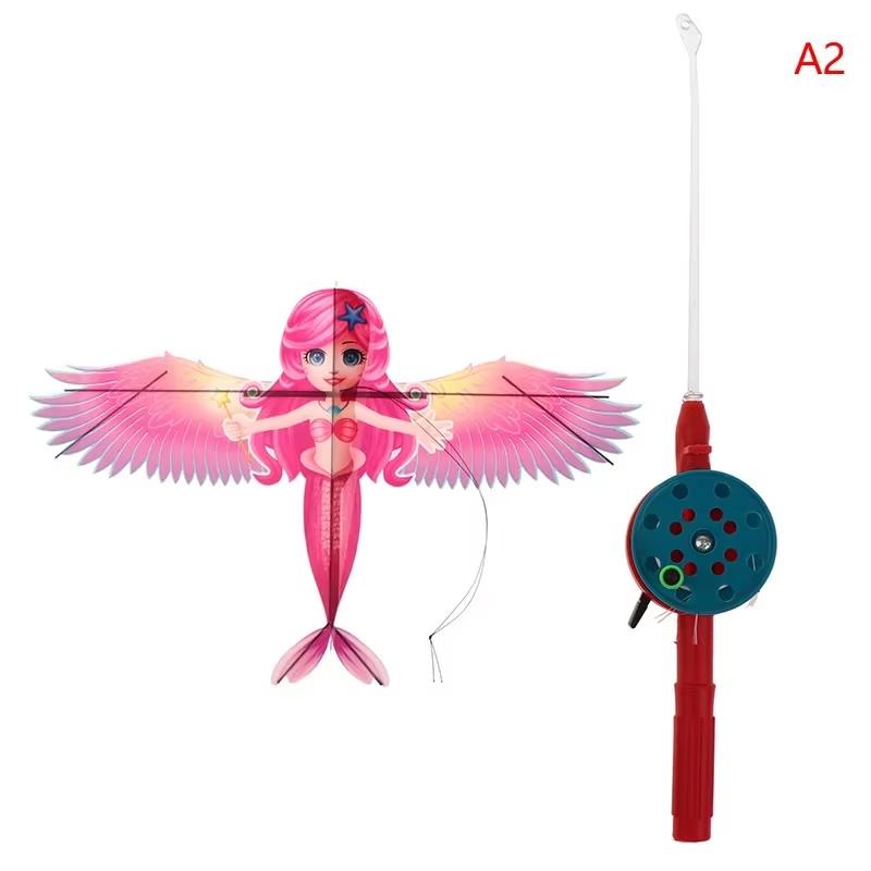 Mini Fishing Rod Kite for Kids Vivid Butterfly Swallow Parrot Easy to Fly Family in Spring Outdoor Fun Sports Toys Kites