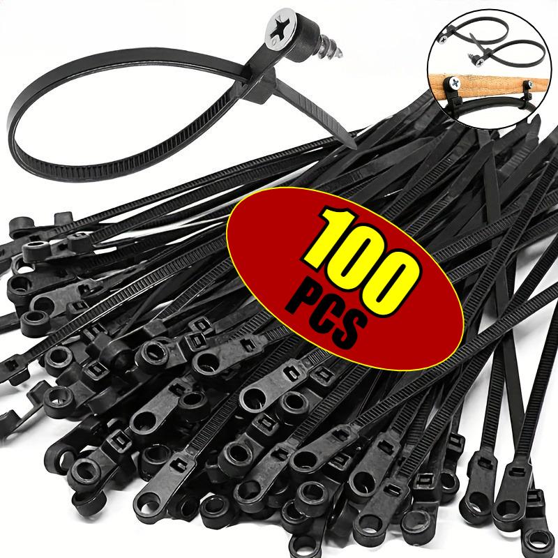 500-100PCS Screw Hole Cable Ties Reusable Fixed Nylon Cable Ties Self-locking Cord Ties Straps Fastening Loop Office Organizer