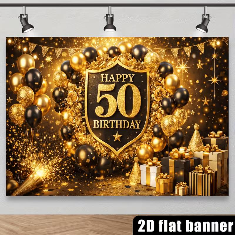 2D 50th Birthday Black Gold Balloons Photography Background