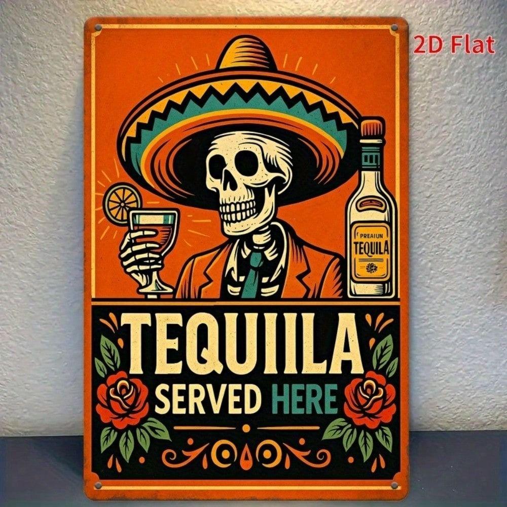 Rustic Metal Sign For Bar Pub, Vintage Mexican Skeleton Sombrero Wall Art Decor