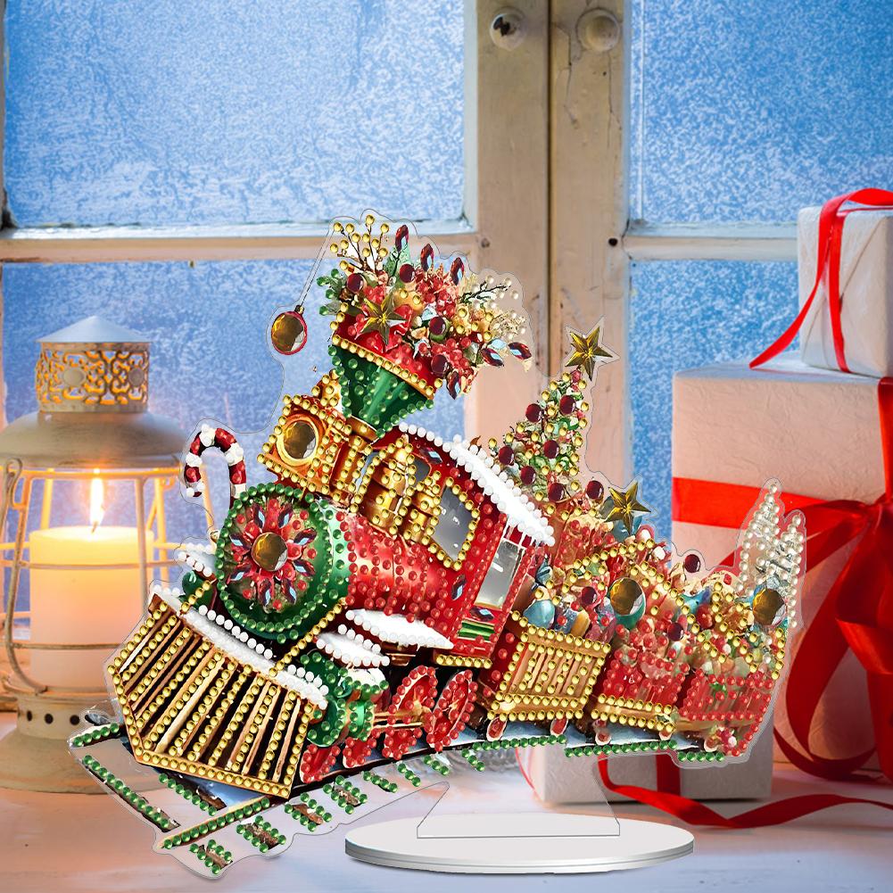 Acrylic Christmas Snowman Diamond Painting Tabletop Ornaments Kit 5D DIY Diamond Art Tabletop Decorations for Home Office Decor