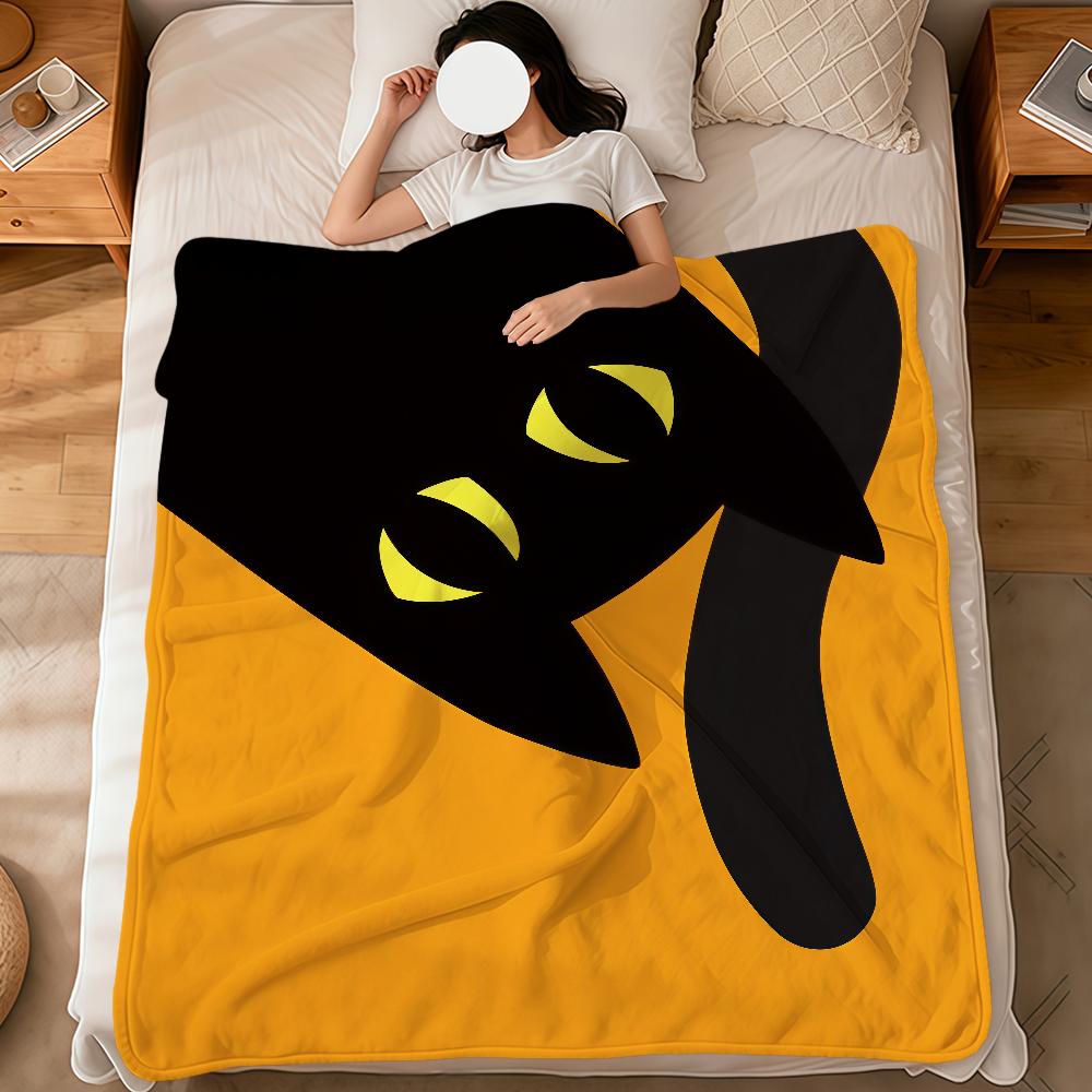 Modern Black Cat Polka Dots Cute Abstract Fashion Soft Warm Plush Blanket Dorm Sofa Living Room Hogar Bedroom Gift Home Flannel