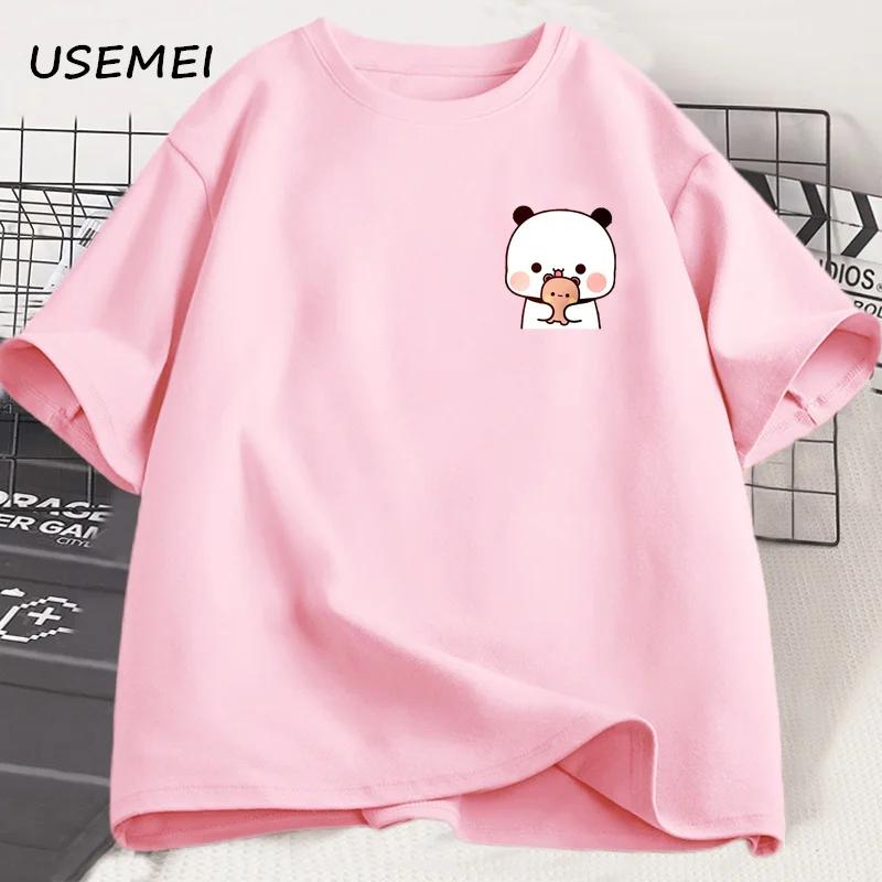 Camiseta Panda Bubu Dudu E Seus Filhotes Moda Engraçada Camiseta de Casal Unissex Moda Casual Mangas Curtas Roupas