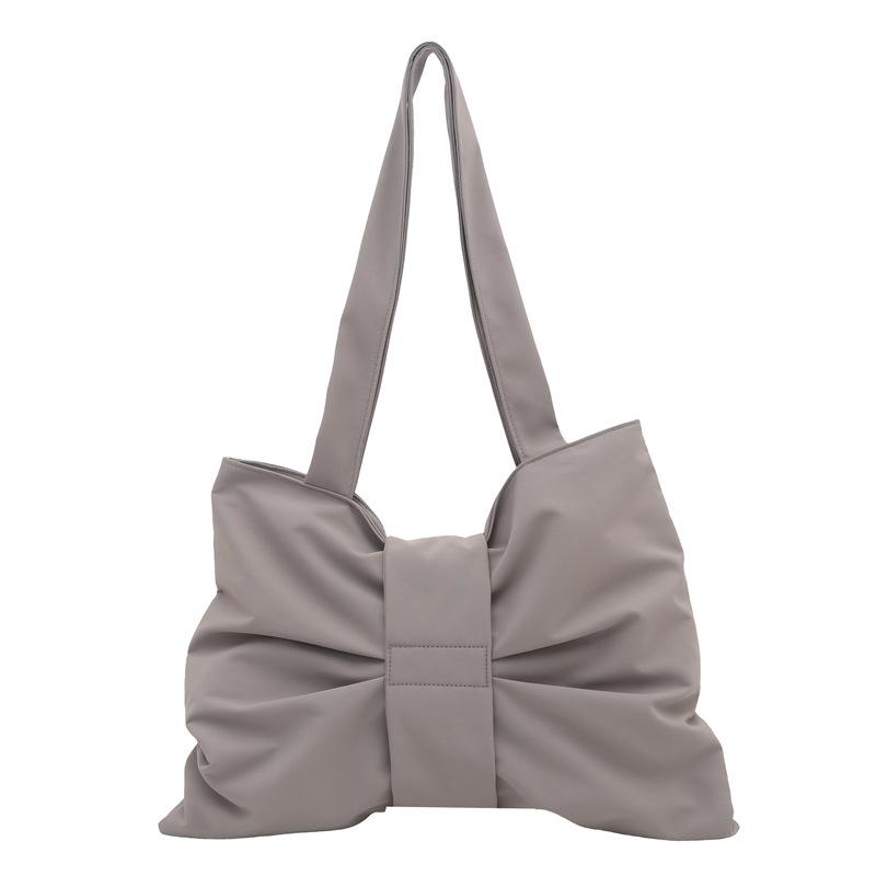 Korean Retro Solid Color Pleated Bow Shoulder Bags for Women Large Capacity Ladies Tote Bag Simple Student Handbags with Zipper