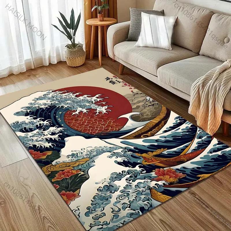 

New Product Arrive! Kanagawa Waves, Japan Pattern Carpet Kids Play Mat Carpet for Bedroom Decor Playroom Living Room Rug Gifts 40x60cm (16x24in)